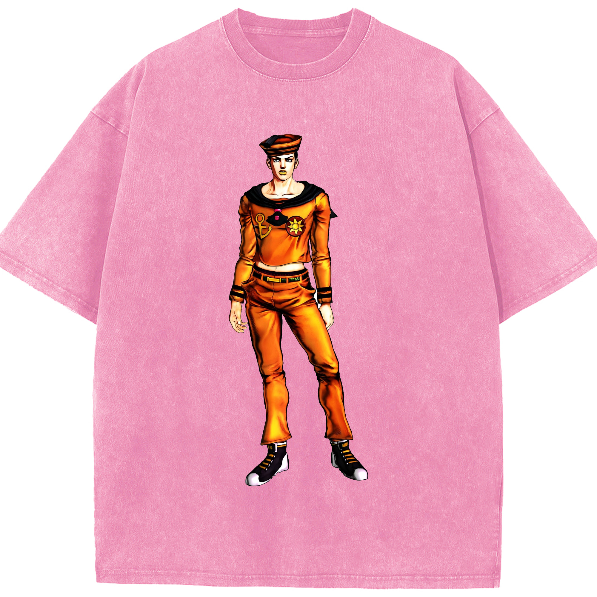 （画像用） ジョジョの奇妙な冒険 東方定助 JoJo's Bizarre Adventure Higashikata Josuke 綿100% ヴィンテージ風 半袖Tシャツ（フロントプリント）